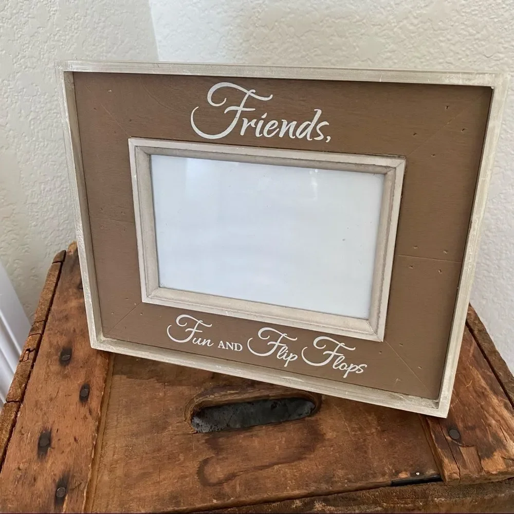 Friends Wood Picture Frame Farmhouse Beach Summer Style Fun Flip Flops 4x6 photo